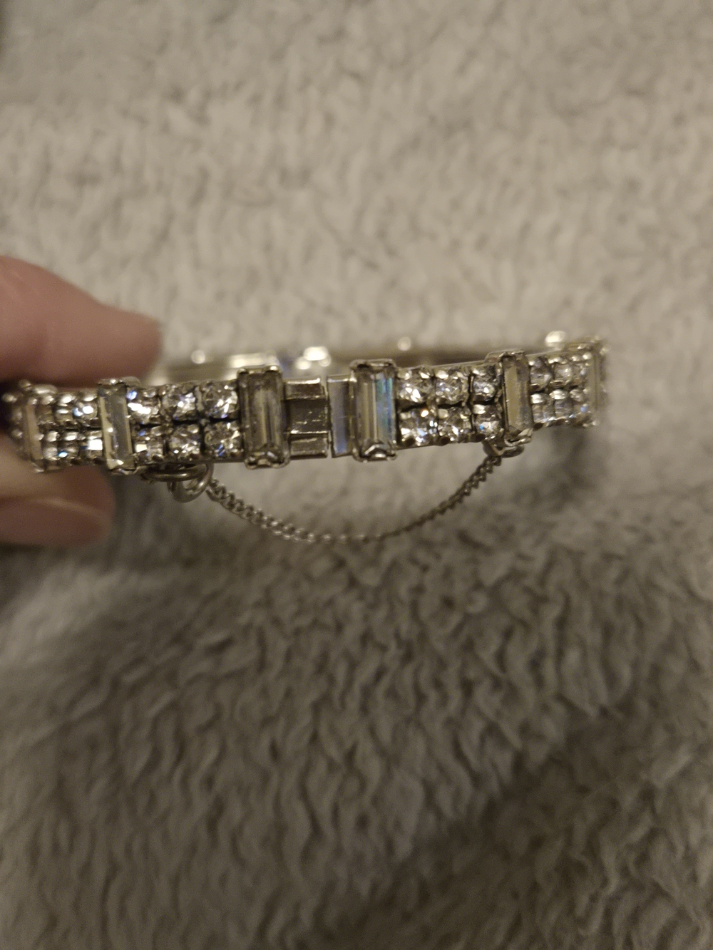 Elegant Silver Crystal Tennis Bracelet in White - Picture 2 of 4